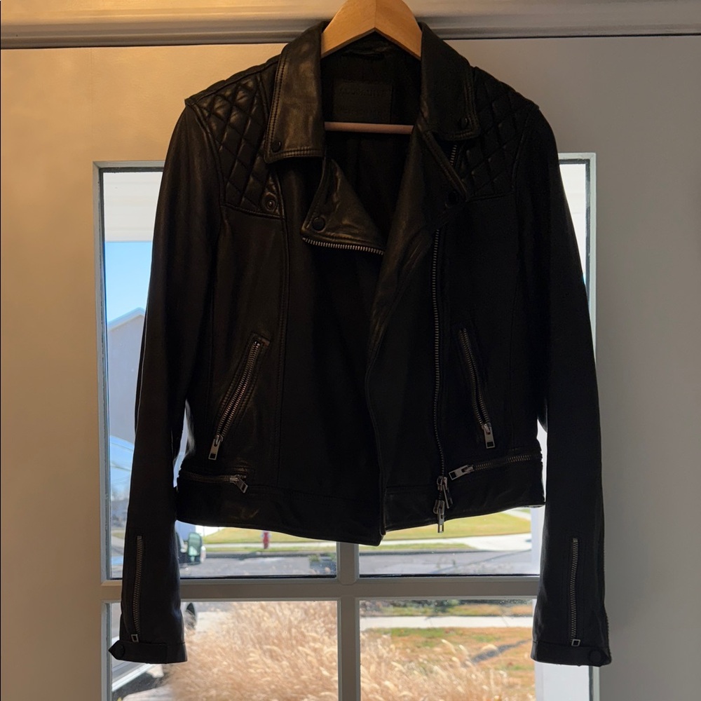 All Saints Quilted Black Leather Jacket